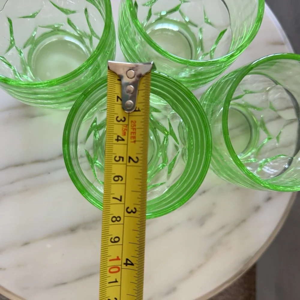4 - Vintage Green Vaseline Uranium Glass Tumbler Honeycomb Georgian Cambridge